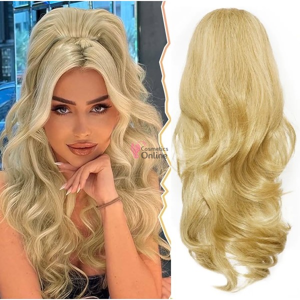 Extensie de par coada tip Mesa usor ondulata cu elastic de 52 cm Blond Deschis Mixt 39092